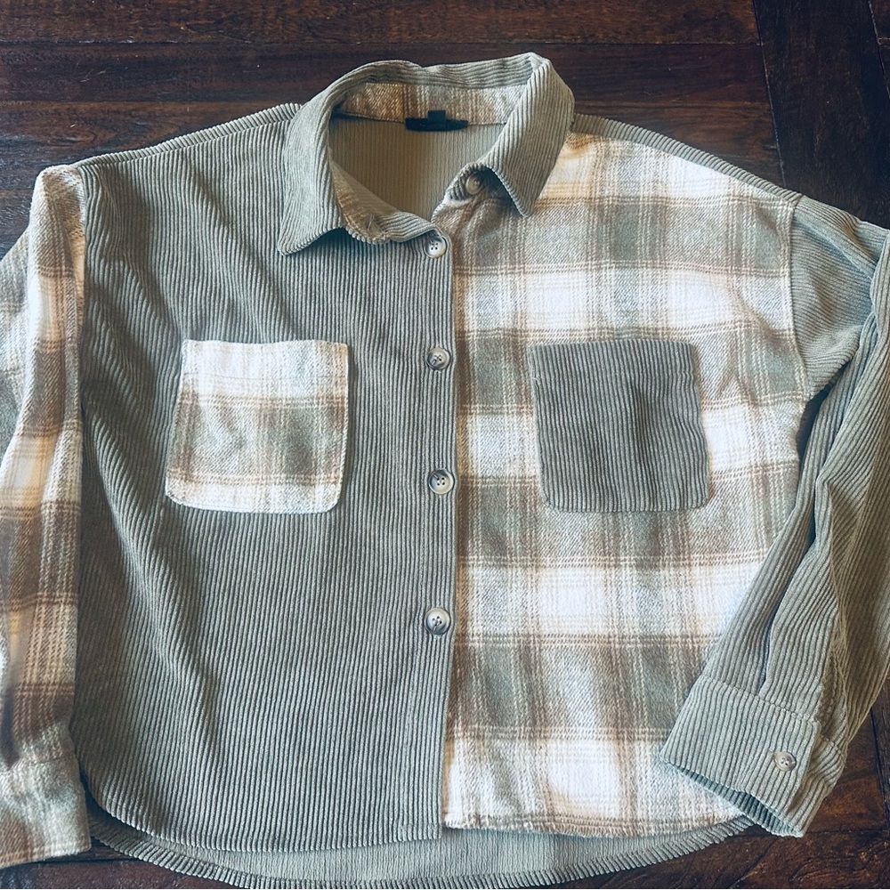 Women’s Green Plaid Corduroy Shacket